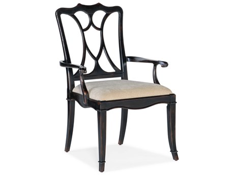 Hooker Furniture Charleston Cherry Wood Black Upholstered Arm Dining Chair