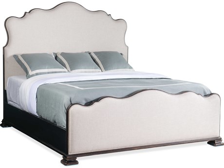 Hooker Furniture Charleston Chateau Linen Black Cherry White Wood Upholstered King Panel Bed