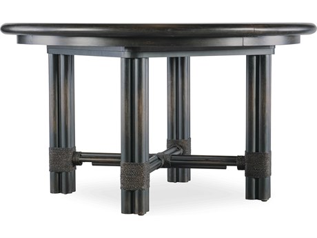 Hooker Furniture Retreat Pole Rattan Extendable Round Wood Black Sand Dining Table