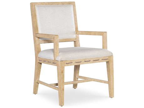 Hooker Furniture Retreat Cane Back Fabric Solid Wood Beige Upholstered Arm Dining Chair