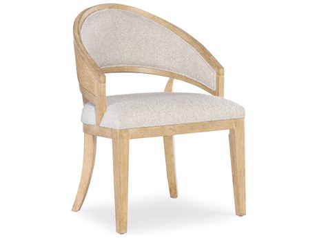 Hooker Furniture Retreat Cane Barrel Back Fabric Solid Wood Beige Upholstered Arm Dining Chair