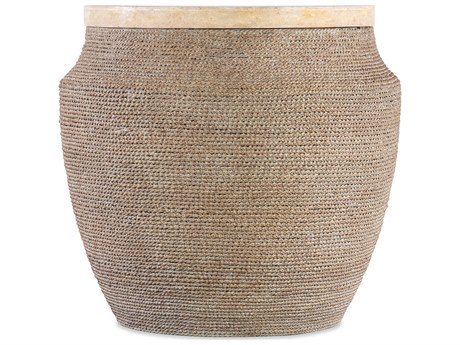 Hooker Furniture Retreat Round Stone Travertine Marble Brown End Table