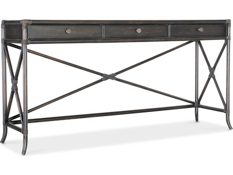 Hooker Furniture Retreat Pole Rattan Rectangular Wood Black Sand Console Table