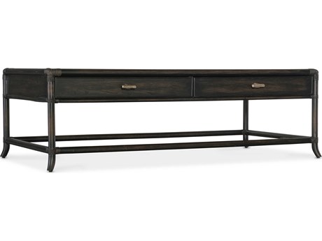 Hooker Furniture Retreat Pole Rattan Rectangular Wood Black Sand Cocktail Table