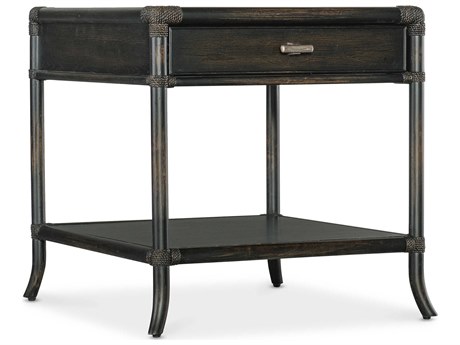Hooker Furniture Retreat Pole Rattan Rectangular Wood Black Sand End Table