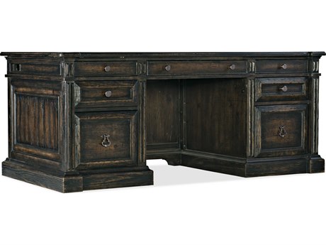Luxecor Heritage Antique Varnish Black Hardwood Executive Desk