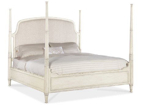 Hooker Furniture Americana Beige Oak Wood Upholstered King Four Poster Bed