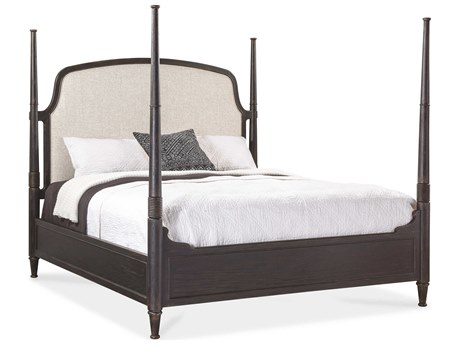 Hooker Furniture Americana Beige Oak Wood Upholstered King Four Poster Bed