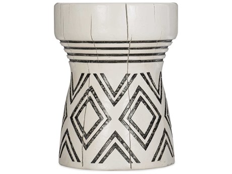 Hooker Furniture Commerce And Market Carved Stump Round Resin White End Table
