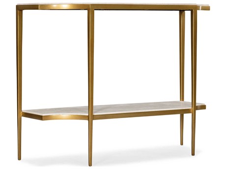 Hooker Furniture Commerce And Market Demilune White Travertine Stone Gold Console Table