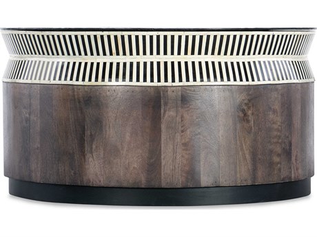 Hooker Furniture Commerce and Market Jacoba Ladder Round Stone Black And White Natural Dark Wood Cocktail Table