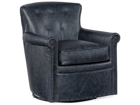 Hooker Furniture Swivel Blue Leather Tufted Accent Chair