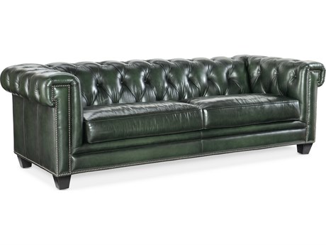 Hooker Furniture Charleston Tufted Sarzana Portal Black Green Leather Sofa