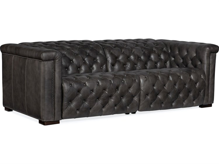 Photos - Sofa Hooker Furniture Savion Tufted Bellagio Gravel Dark Wood Gray Leather 