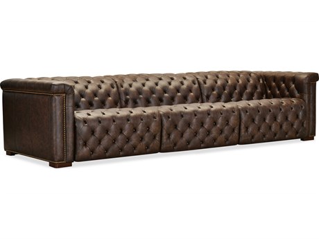 Hooker Furniture Ss Dark Wood Brown Leather Sofa