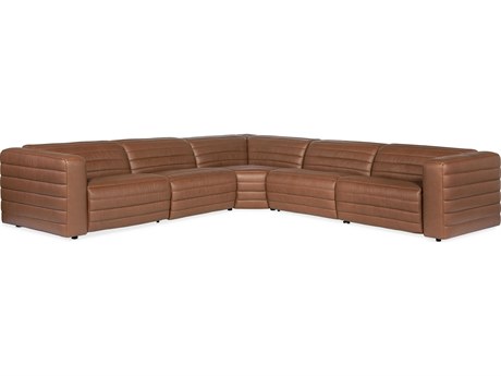 Hooker Furniture Chatelain 5-Piece Power Headrest Brown Leather Sectional Sofa with 2 Recliners