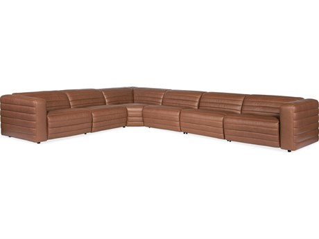 Hooker Furniture Chatelain 6-Piece Power Headrest Brown Leather Sectional Sofa with 2 Recliners