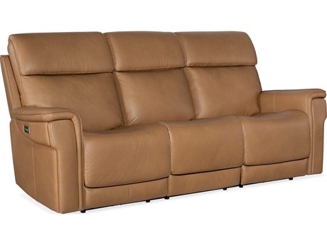 Hooker Furniture Lyra Zero Gravity Power Sahara Sandalwood Brown Leather Sofa with Headrest
