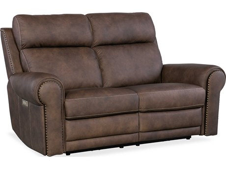 Hooker Furniture Duncan Power Kalahari Bark Brown Leather Loveseat with Headrest & Lumbar