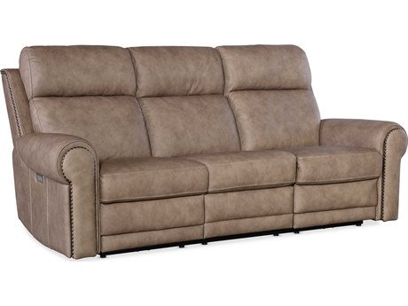 Hooker Furniture Duncan Power Kalahari Camel Brown Leather Sofa with Headrest & Lumbar