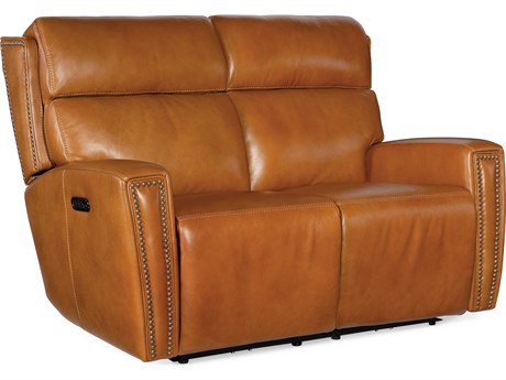 Hooker Furniture Ruthe Zero Gravity Power Recline Derrick Honey Brown Leather Loveseat with Headrest