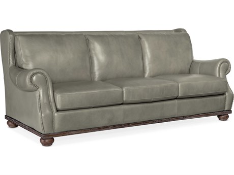 Luxecor William Derrick Gray Linen Dark Wood Leather Sofa