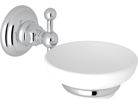 Rohl Wall Mounted Soap Dish Holder In Polished Chrome With White Porcelain Tray