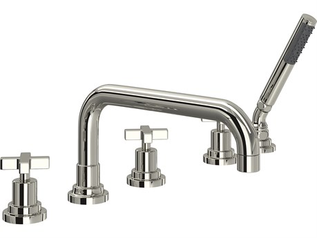 Rohl Lombardia Bath Five Hole Deck Mounted Tub Filler In Polished Nickel 