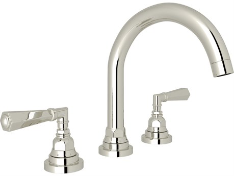 Rohl San Giovanni Deck Mounted Three Hole Widespread Lavatory Faucet In Polished Nickel