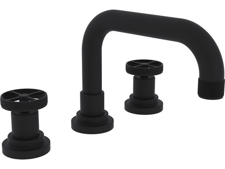 Rohl Campo Bath Deck Mounted Three Hole Widespread Lavatory Faucet In Matte Black