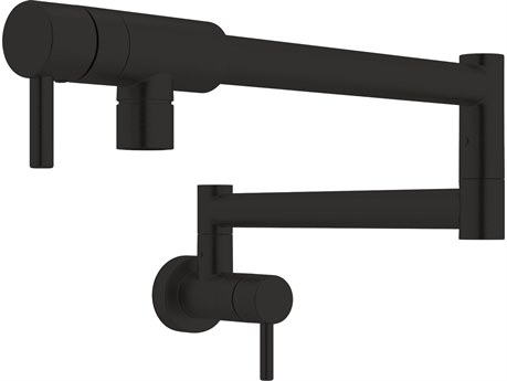 Rohl Lux Matte Black Pirellone Wall Mounted Swing Arm Fold Away Pot Filler With Dual Shut Offs