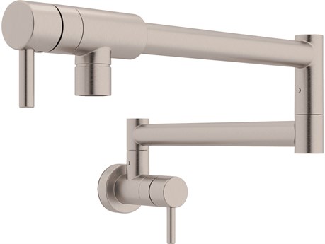 Rohl Lux Satin Nickel Pirellone Wall Mounted Swing Arm Fold Away Pot Filler With Dual Shut Offs