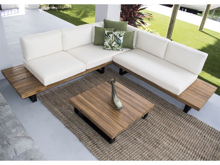 Hospitality Rattan Outdoor Norman's Cay Wood Piece Sectional Lounge Set