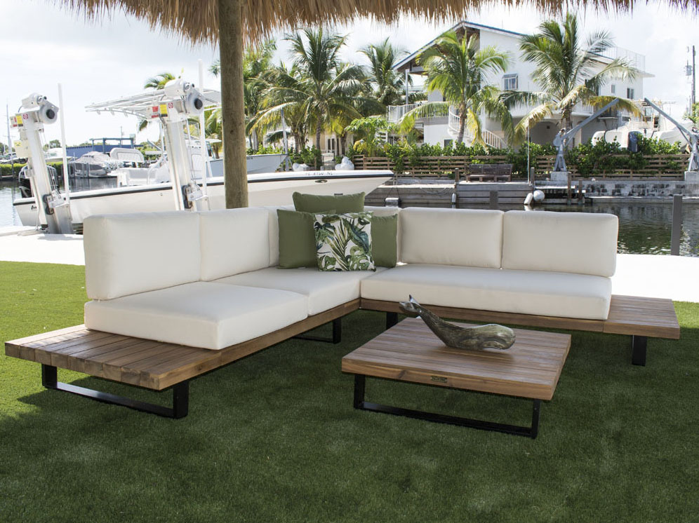 Hospitality Rattan Outdoor Norman's Cay Wood Piece Sectional Lounge Set  HP5191265NAT