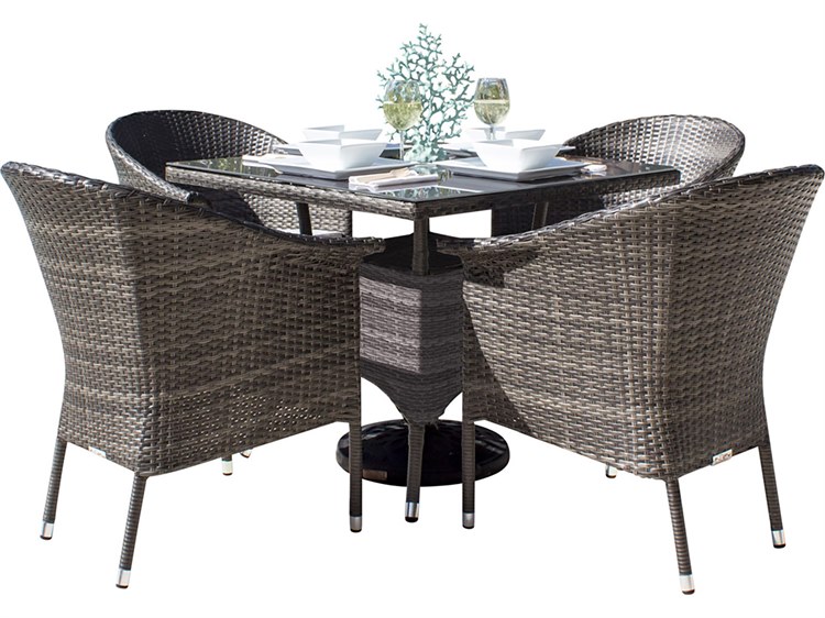 Hospitality Rattan Outdoor Ultra Grey Woven 5 Piece Dining Set with Cushions