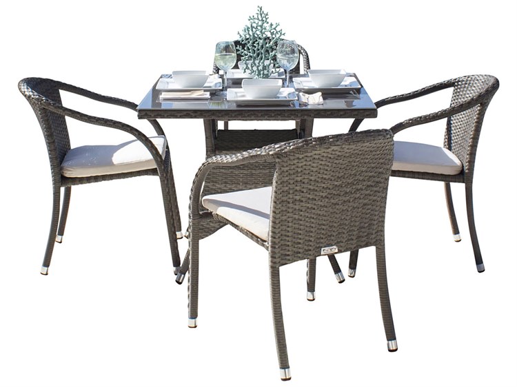 Hospitality Rattan Outdoor Ultra Grey Woven 5 Piece Dining Set with Cushions