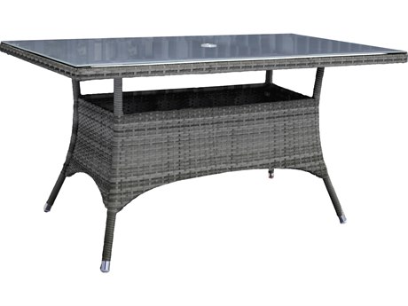 Hospitality Rattan Outdoor Ultra Grey Woven 60W x 36D Rectagular Grey Glass Top Dining Table