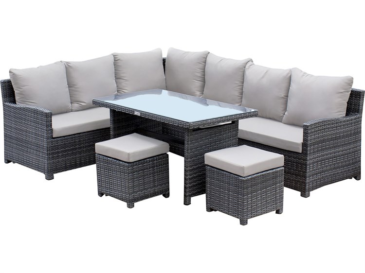 Hospitality Rattan Outdoor Ultra Grey Woven 5 Piece Sectional Lounge Set with Cushions