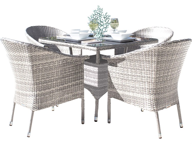 Hospitality Rattan Outdoor Athens Whitewash Woven 5 Piece Dining Set with Cushions