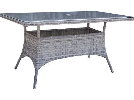 Hospitality Rattan Outdoor Athens Whitewash Woven 60W x 36D Rectangular Glass Top Dining Table