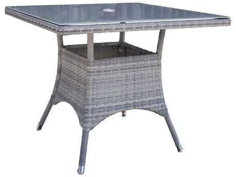 Hospitality Rattan Outdoor Athens Whitewash Woven 36Wide Square Glass Top Dining Table
