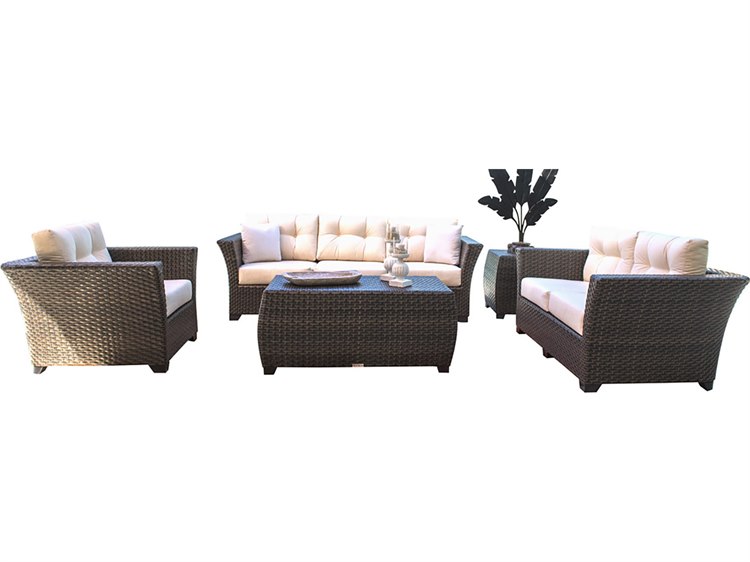 Hospitality Rattan Outdoor Fiji Dark Brown Wicker Cushion Lounge Set