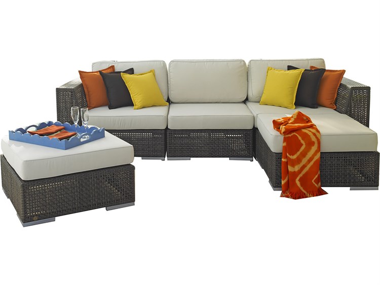 Hospitality Rattan Outdoor Soho Wicker 5 Piece Sectional Lounge Set with Cushions