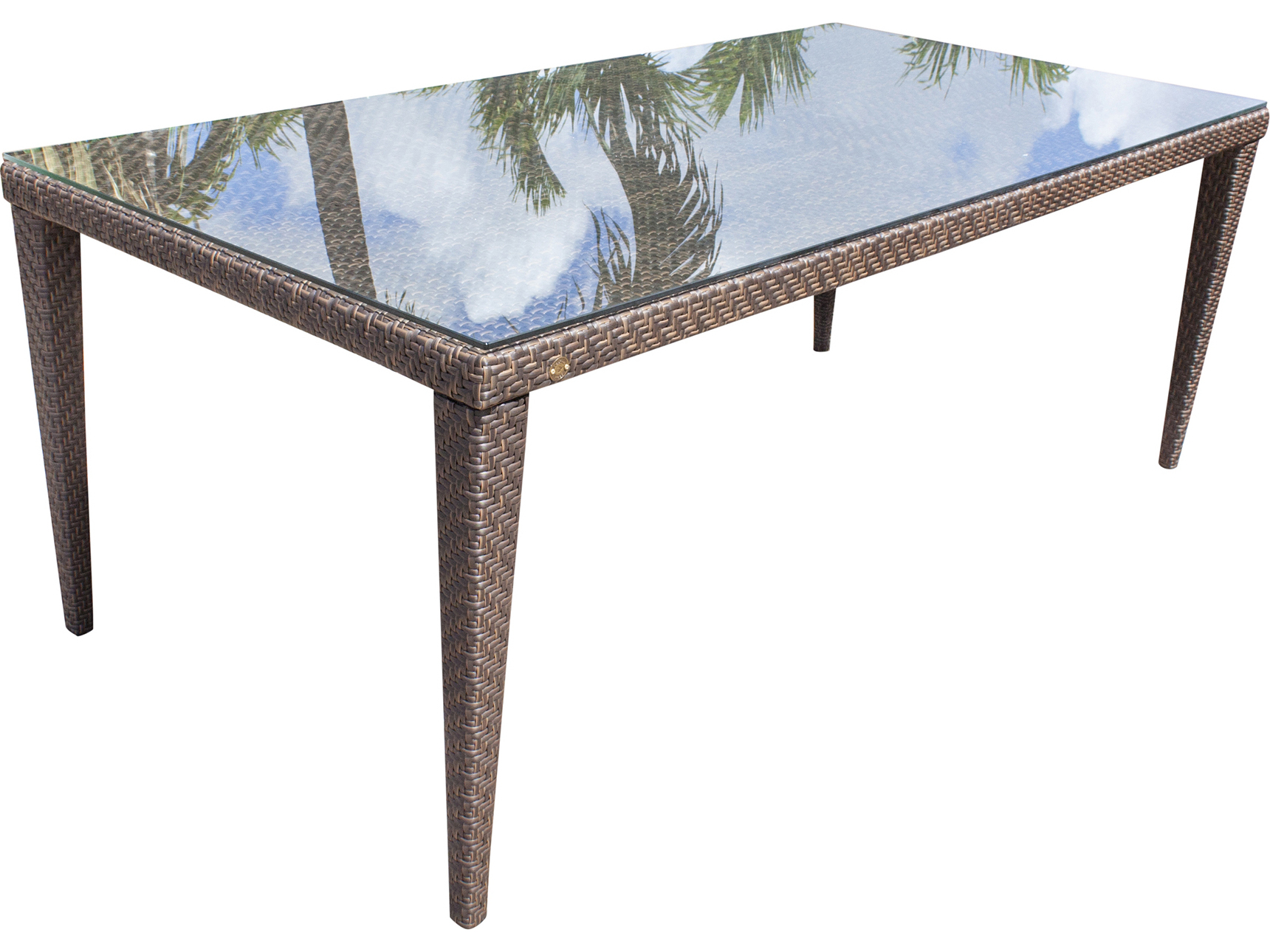 Hospitality Rattan Outdoor Soho Java Brown Wicker 78w X 40d Rectangular Glass Top Dining Table Hp9033308jbpgl