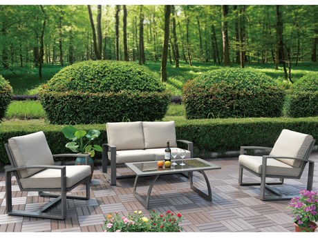 Hospitality Rattan Outdoor Moldova Aluminum Light Gray 4 Piece Lounge Set