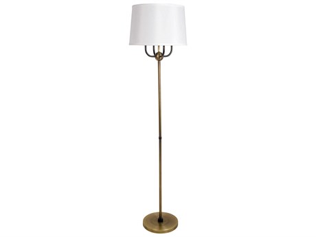 House of Troy Alpine Antique Brass Hammered Bronze White Floor Lamp