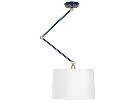 House of Troy Uptown 1-Light Navy Blue Satin Brass White Drum Pendant