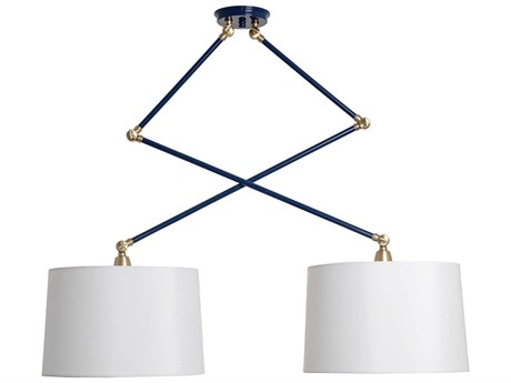 House of Troy Uptown 2-Light Navy Blue Satin Brass White Drum Pendant