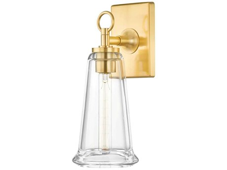 Hudson Valley Newfield 1-Light Aged Brass Glass Wall Sconce