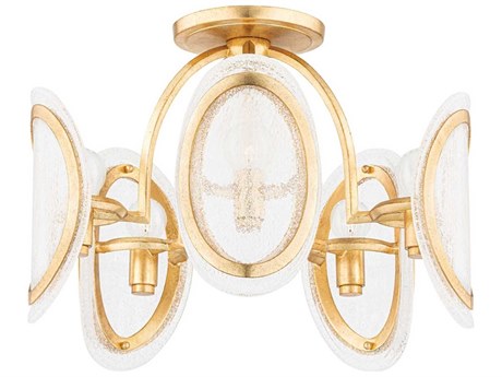 Hudson Valley Danes 5-Light Vintage Gold Leaf Clear Glass Semi Flush Mount